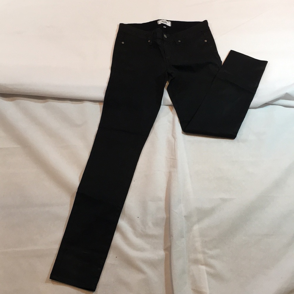 Paige Dark Black High Waist Straight Leg Jeans